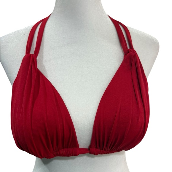 La Blanca Island Goddess Red Halter Bikini Top with a plunge v neckline Size 6 - Picture 1 of 7
